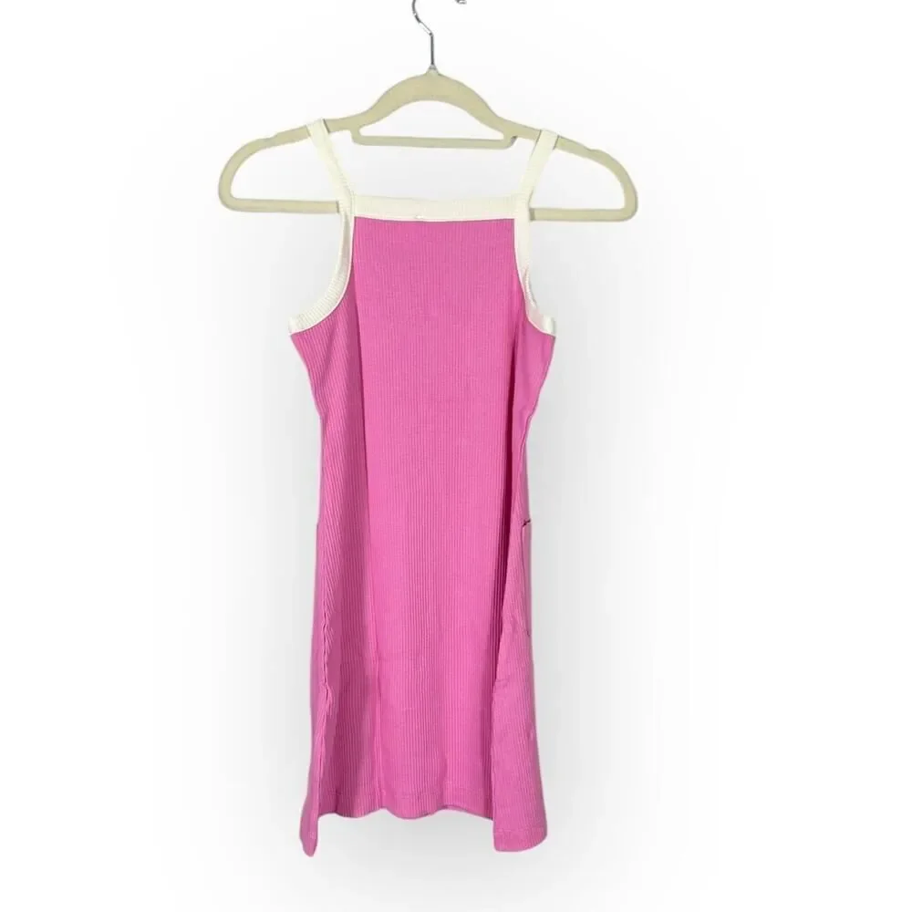 Crewcuts Rib Tank Top Mini Dress Girl's 8 Pink White Vintage Sleeveless NWT